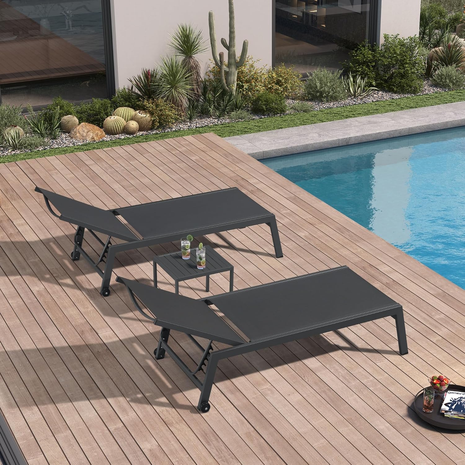 Outdoor Furniture Quick Dry - Sillón Reclinable Ancho para Patio, Juego
