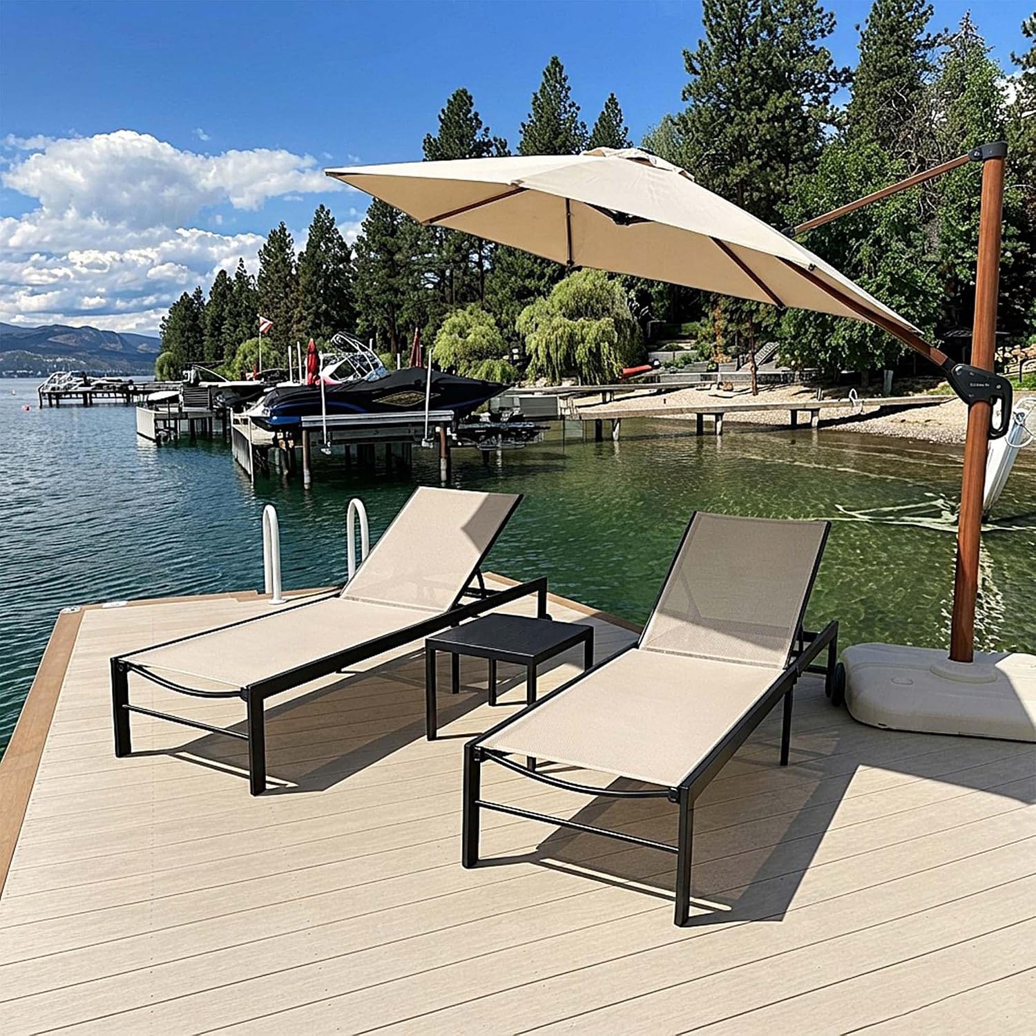 Outdoor Furniture Quick Dry - Juego de tumbonas para exteriores con