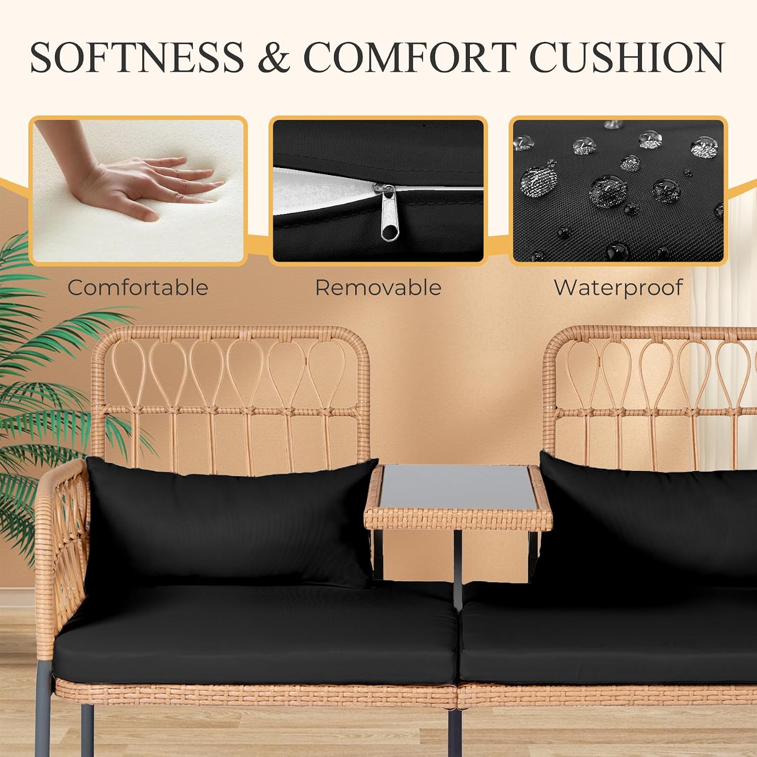 Sofá de Ratán con Mesa de Vidr - Outdoor Furniture Loveseat reseña y precio