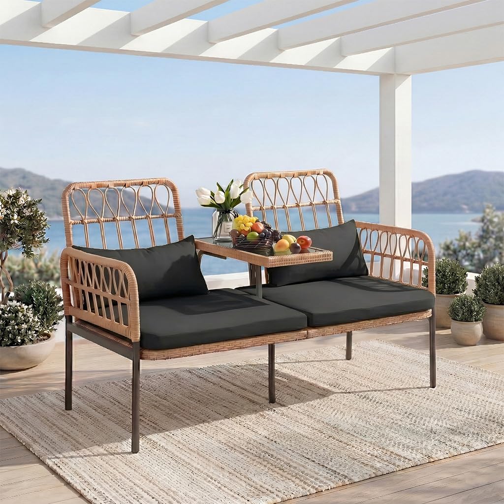 Sofá de Ratán con Mesa de Vidr - Outdoor Furniture Loveseat reseña y precio