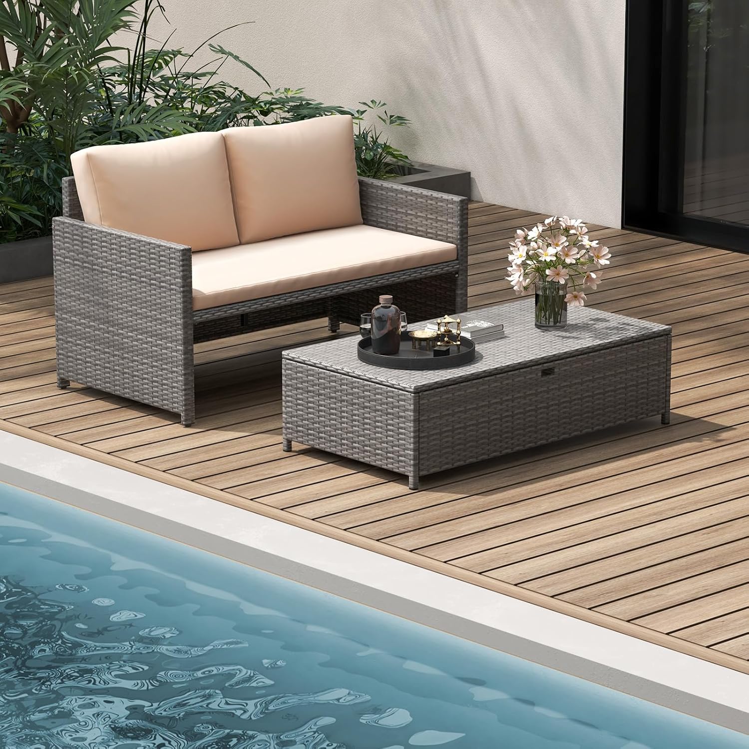 Sofá Cama de Mimbre para Patio - Outdoor Furniture Loveseat reseña y precio