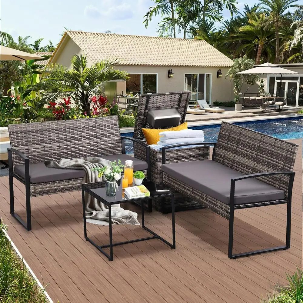 Juego de Muebles de Patio de 4 - Outdoor Furniture Loveseat reseña y precio